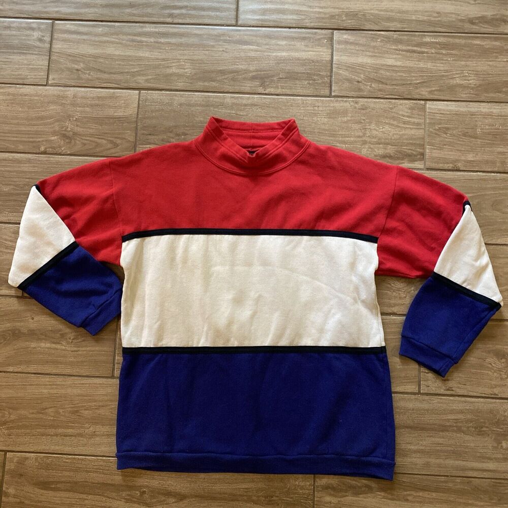 Vintage Sunbelt Red White Blue Retro Y2K Mens Sweater Sweatshirt Pullover Large